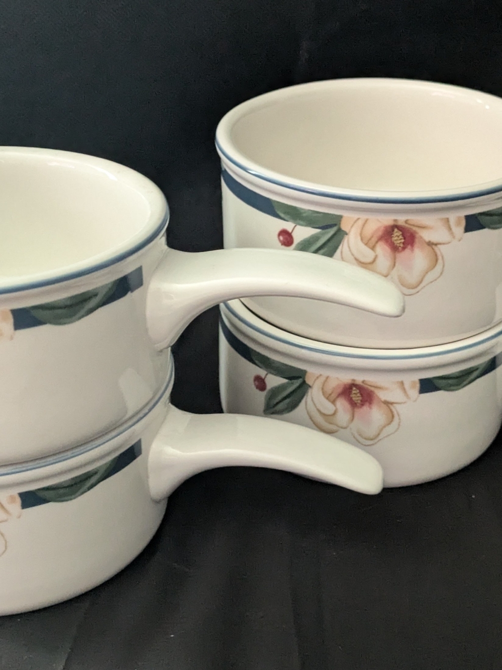 Set of 4 Citation Savannah Grove Handled Soup Bowls Mugs Floral Stoneware - Picture 2 of 4